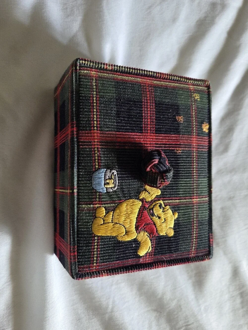 Y2K Vintage Disney Store Embroidered Winnie the Pooh Tartan Corduroy Jewlery Box
